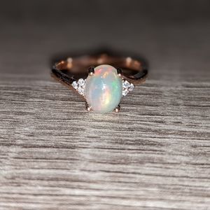 Natural Ethiopian Opal Ring 1/15 ct tw Diamonds 10k Rose Gold 7US